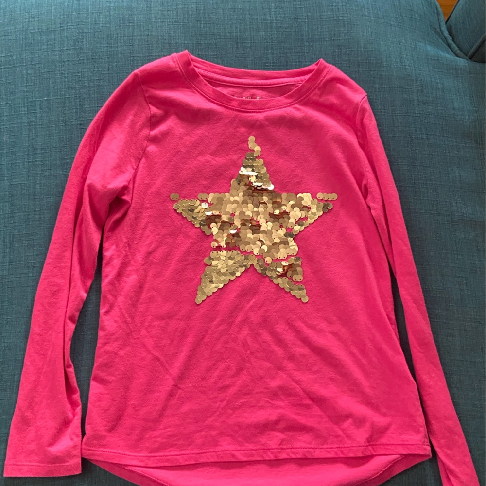 Girls Pink Long Sleeve Shirt with Star Sequin